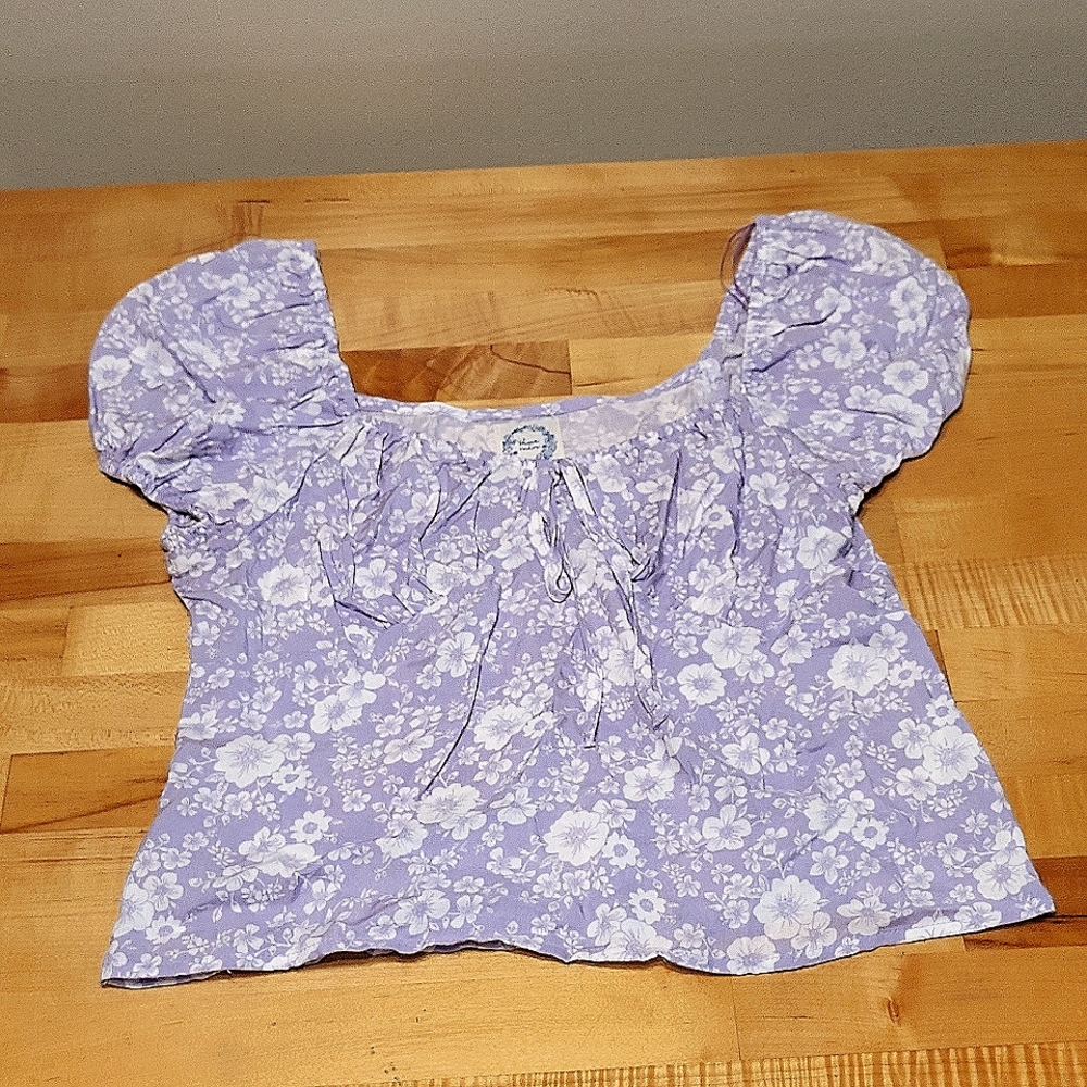 Blue Rain Violet & White Floral Short Sleeve Lolita Top